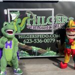 Jester and crocodile mascots